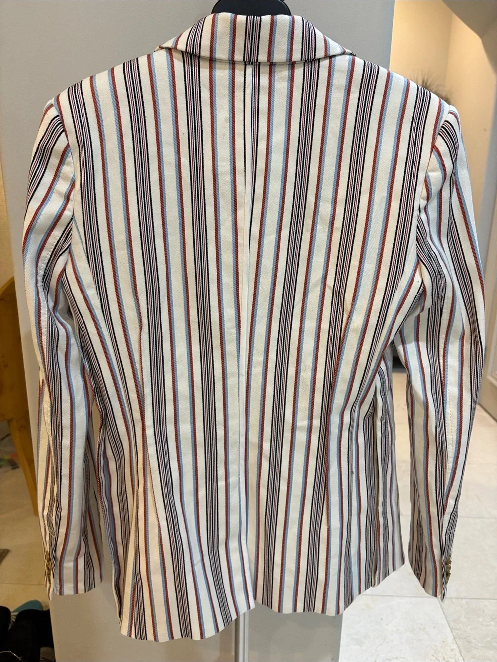 Brooks Brothers Cream Striped Single-Button Blazer